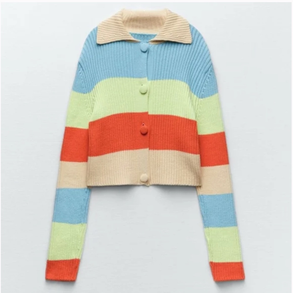 ZARA ribbed knit striped cardigan blogger insta favorite NWT - Picture 13 of 14